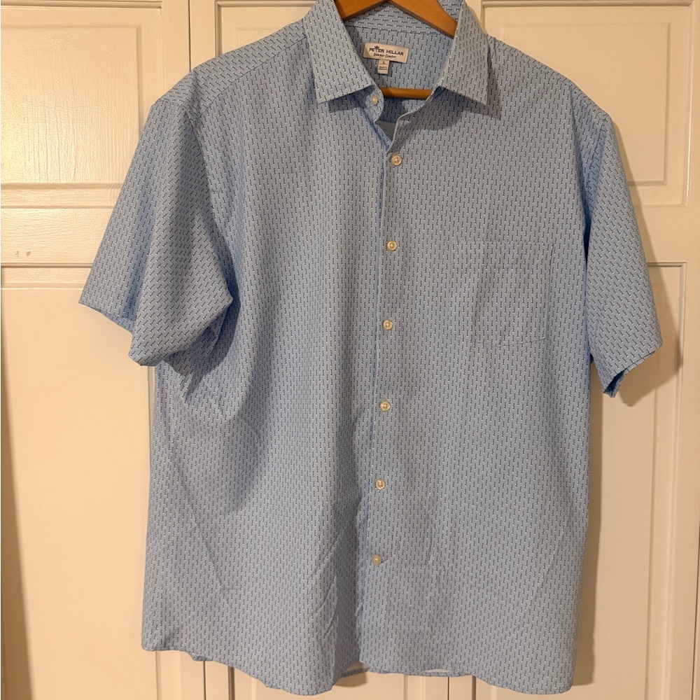 Peter Millar performance “summer comfort” button up, light blue, size Large